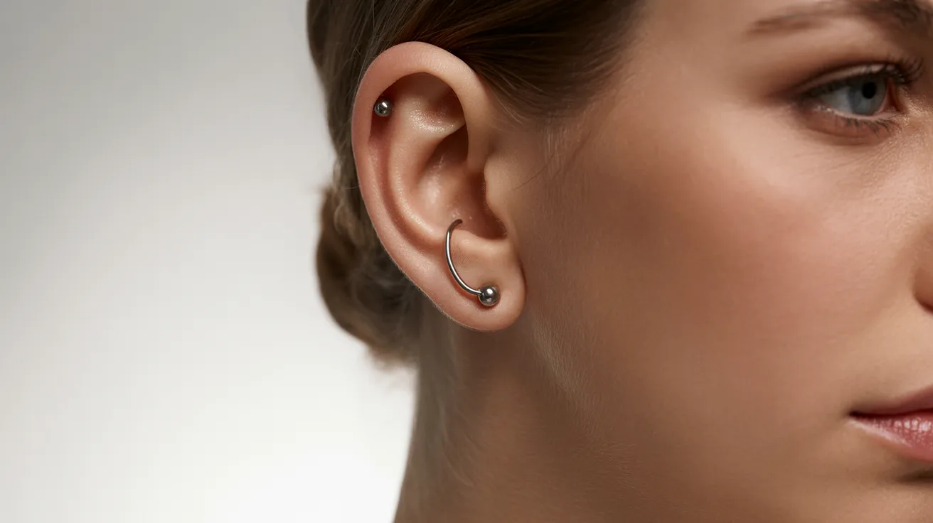 A woman with multiple ear piercings and a nose piercing, showcasing her unique style and personal expression.