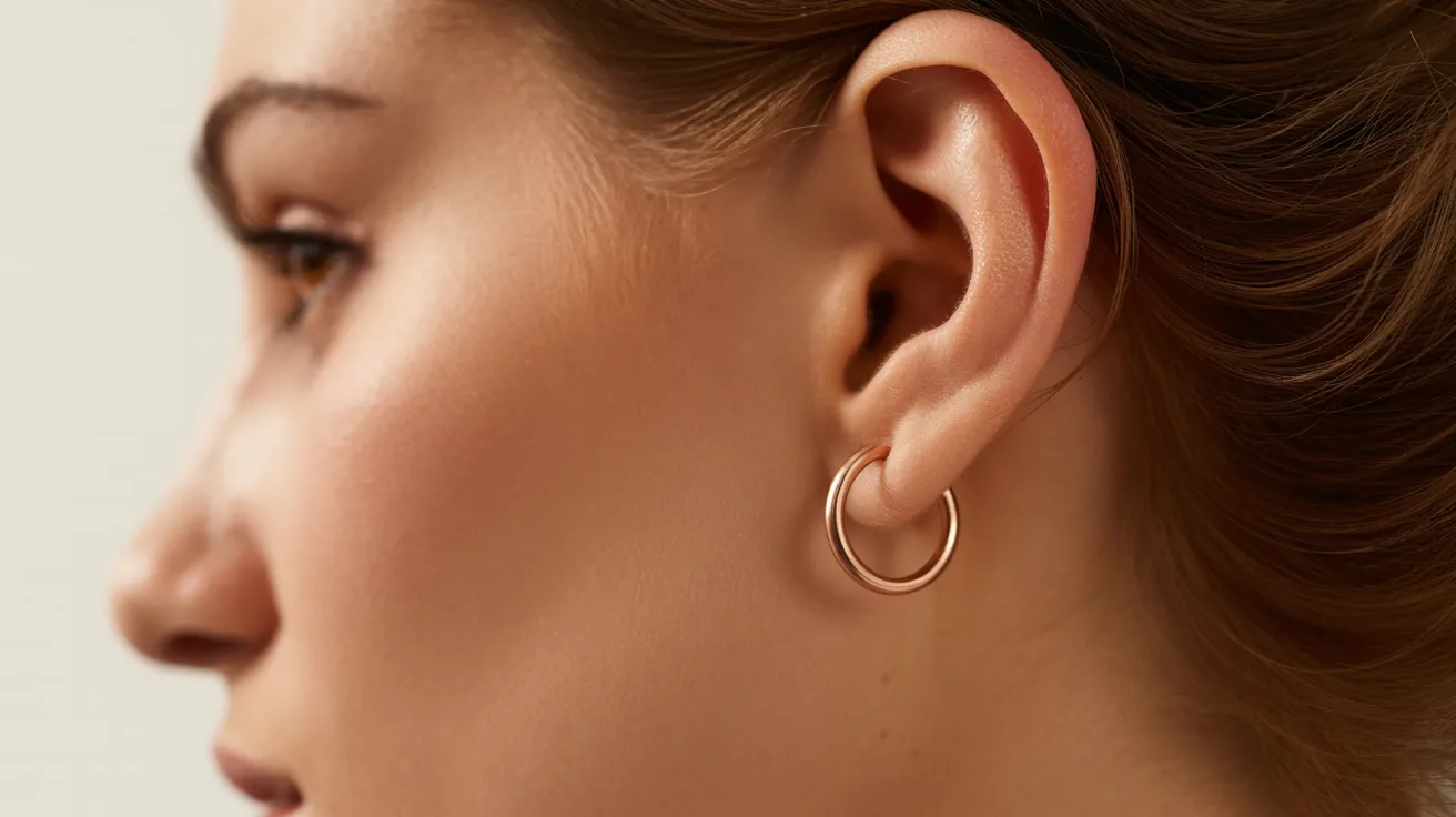 A woman with hoop earrings, emphasizing her chic and trendy appearance.