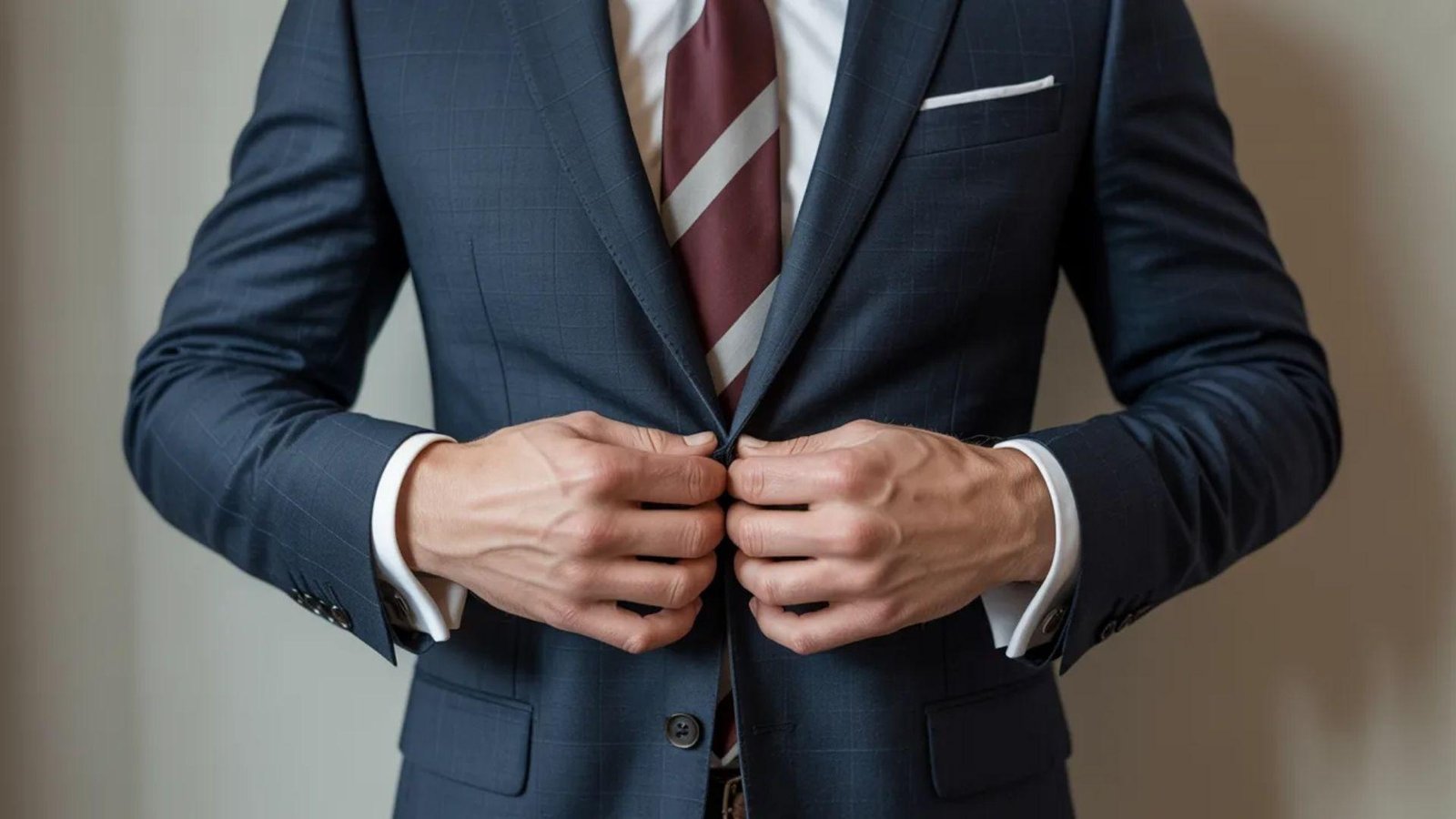  A well-dressed man in a suit is seen adjusting his tie, showcasing a polished appearance.