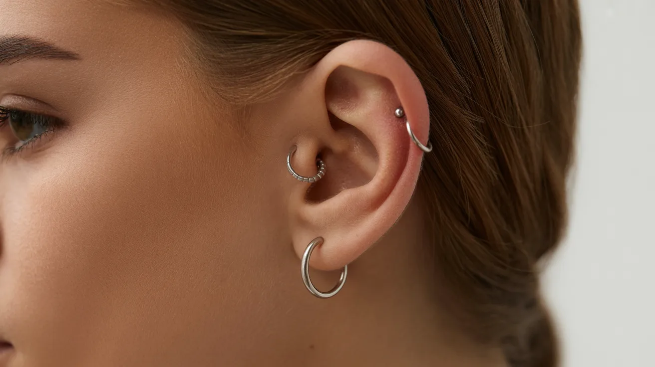 A woman wearing large hoop earrings, showcasing a stylish and elegant look.