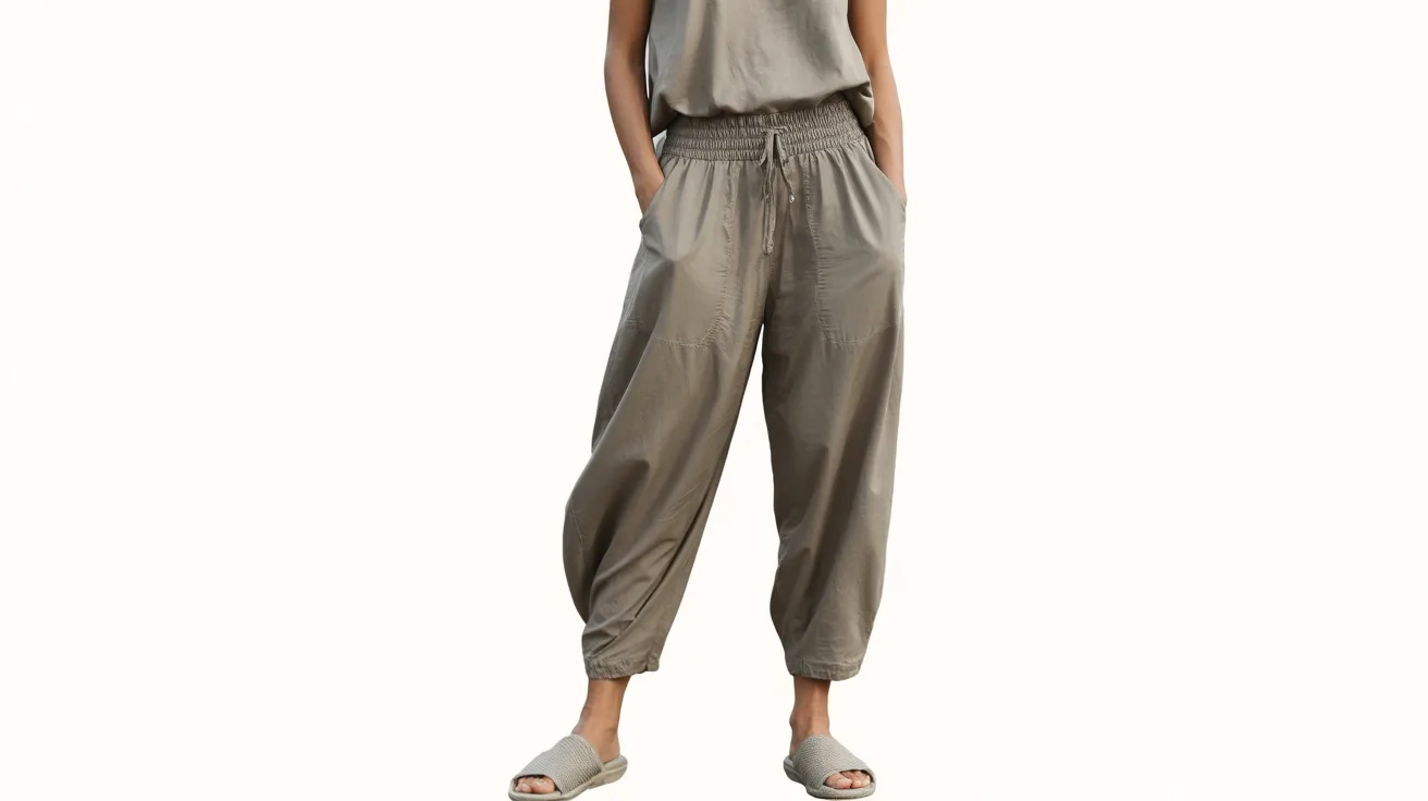  A woman in a stylish grey jumpsuit stands confidently, showcasing a modern and chic fashion choice.