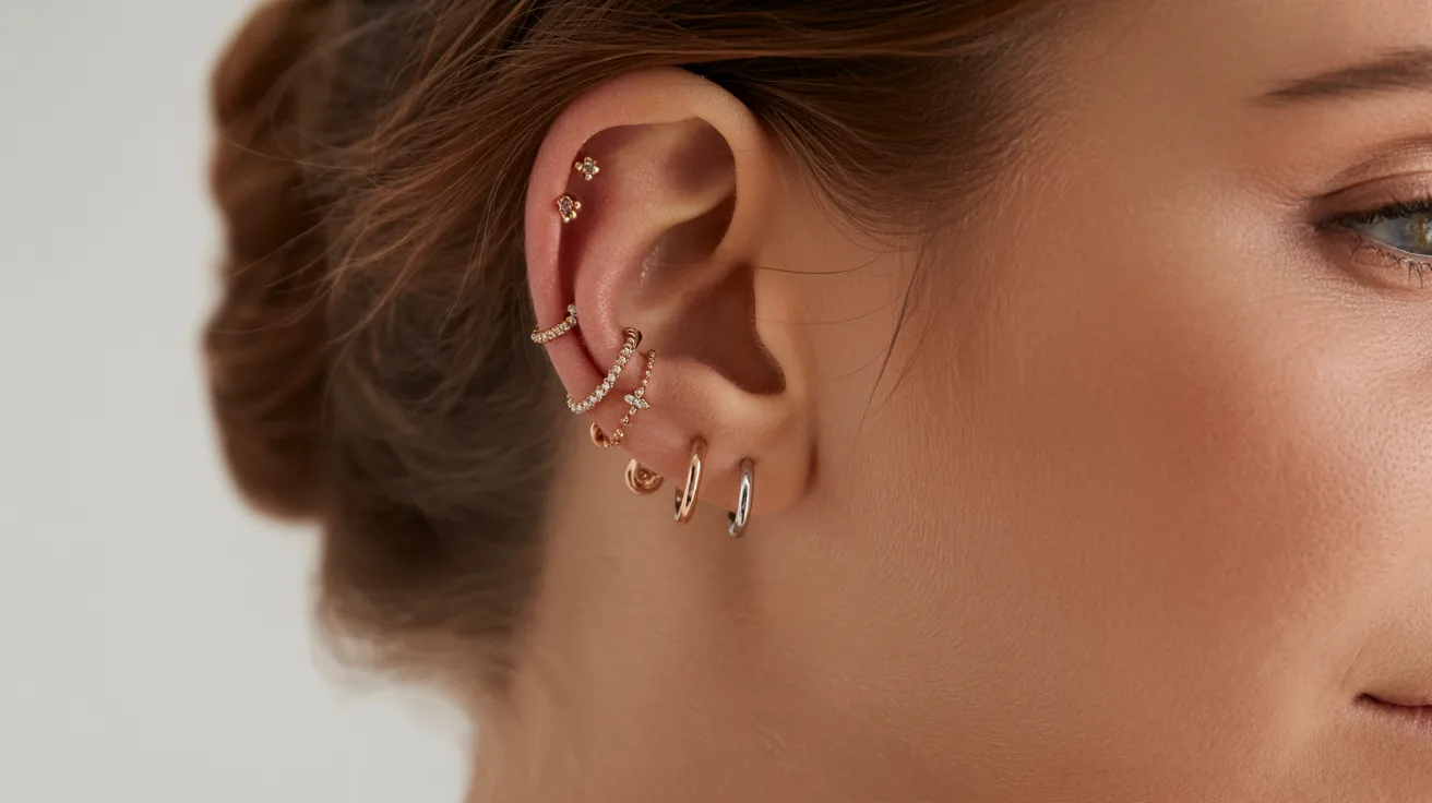 A woman wearing elegant earrings, showcasing her style and adding a touch of sophistication to her look.