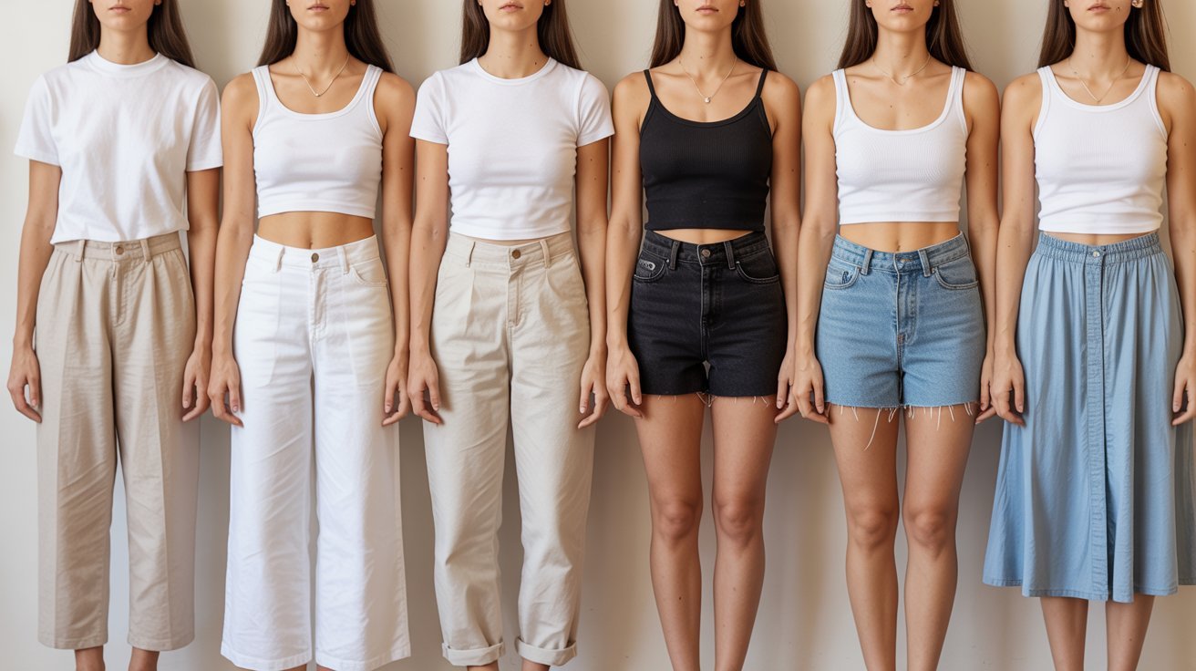 Six women showcase diverse clothing styles, highlighting a range of fashion choices and personal expressions.