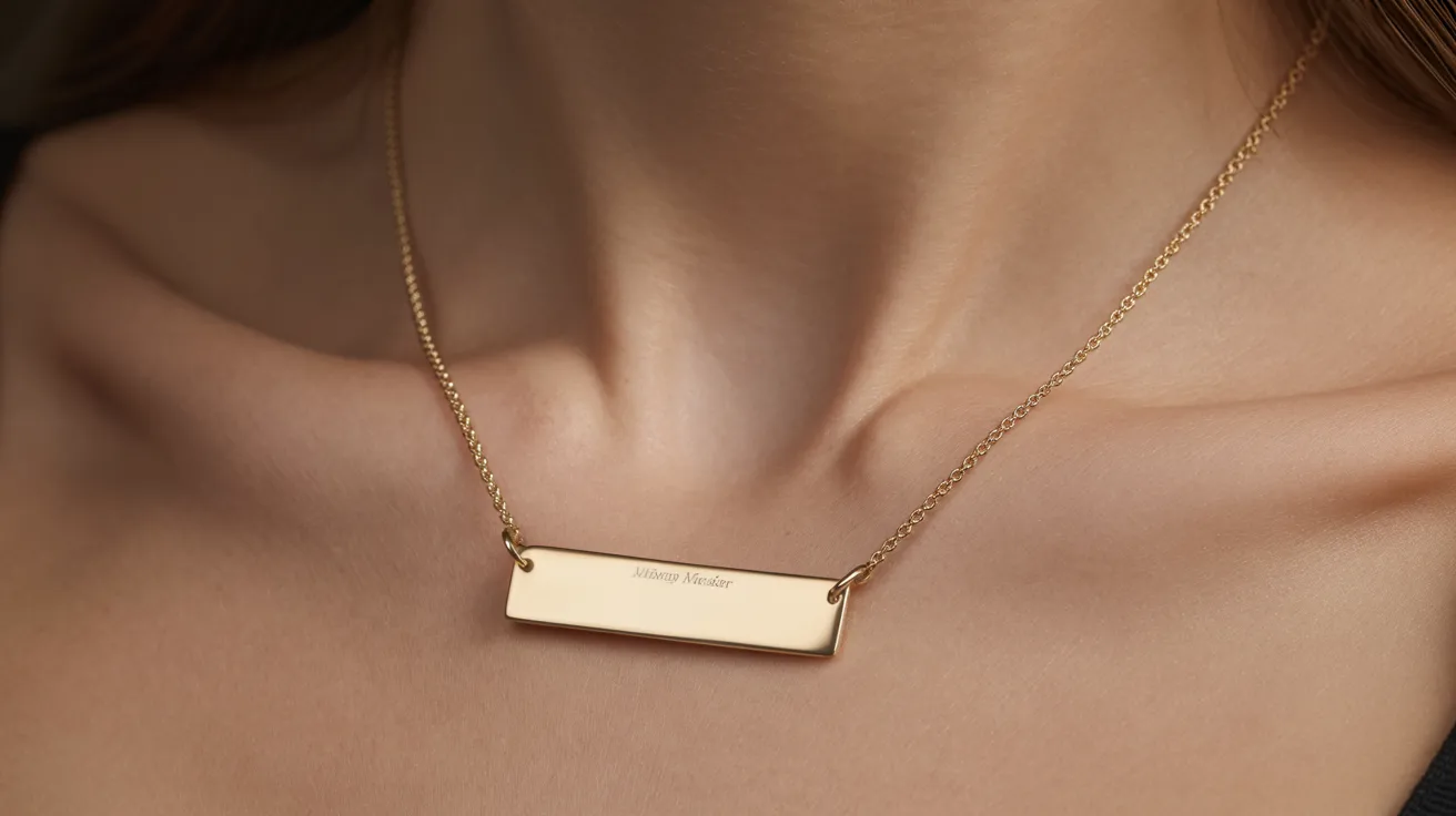 A gold bar necklace featuring a delicate small bar pendant, elegantly designed for a minimalist look.