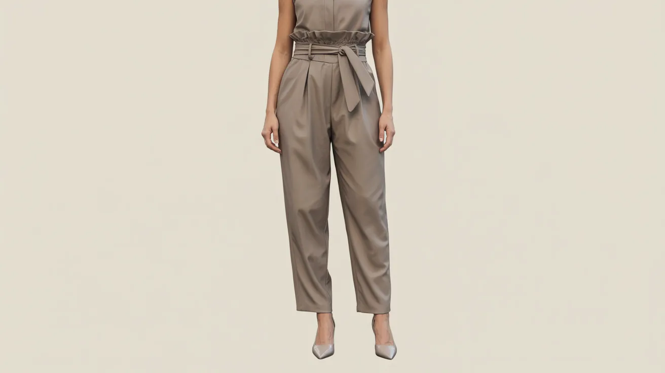 A model showcases a chic brown jumpsuit, highlighting its contemporary style.