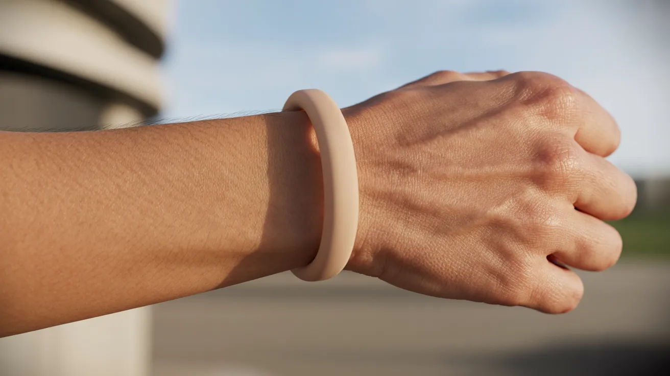 . A close-up of a person's wrist adorned with a stylish bracelet.
