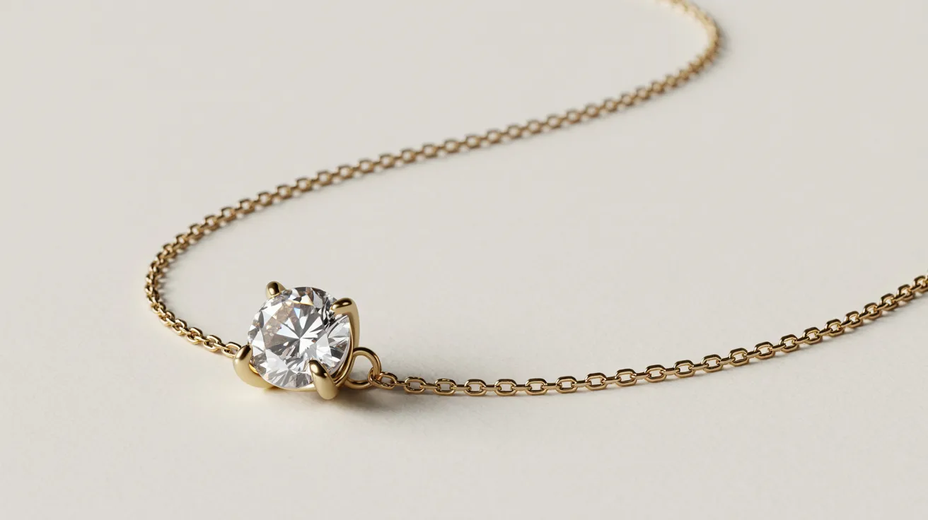 A gold chain necklace featuring a sparkling diamond stone at its center.