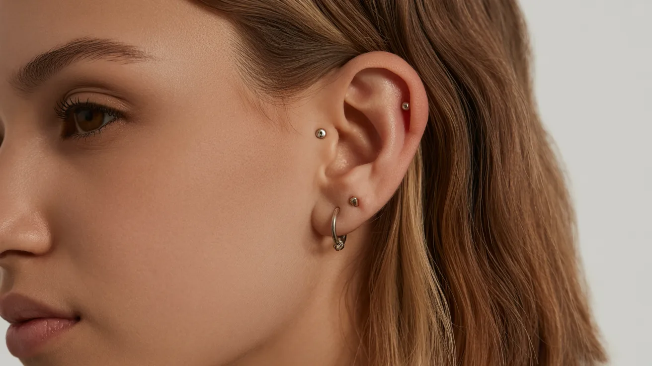 A woman adorned with stylish earrings, enhancing her appearance and reflecting her personal fashion sense.