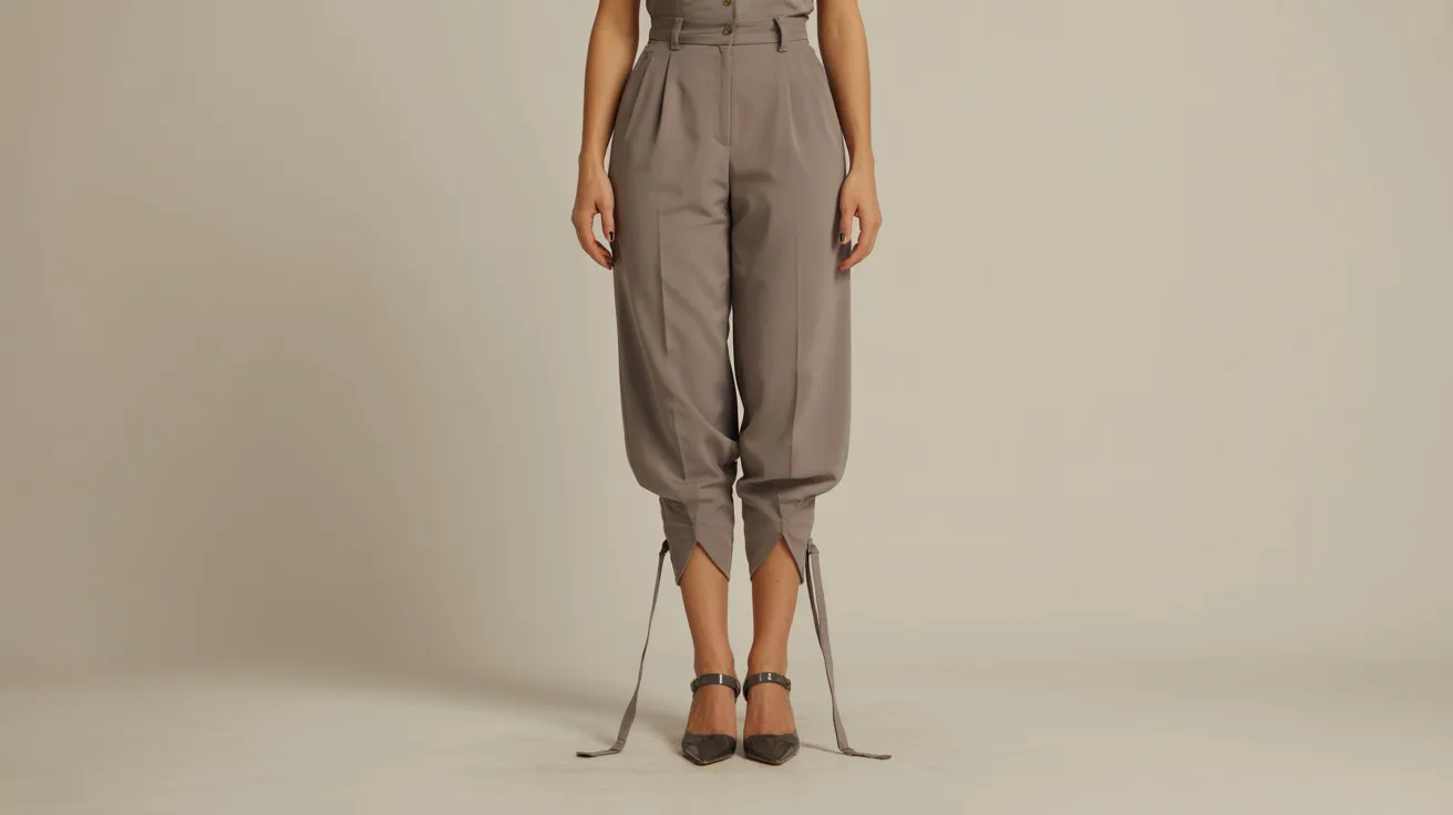 A model showcases a stylish grey jumpsuit featuring a tie at the waist, highlighting a modern and chic look.