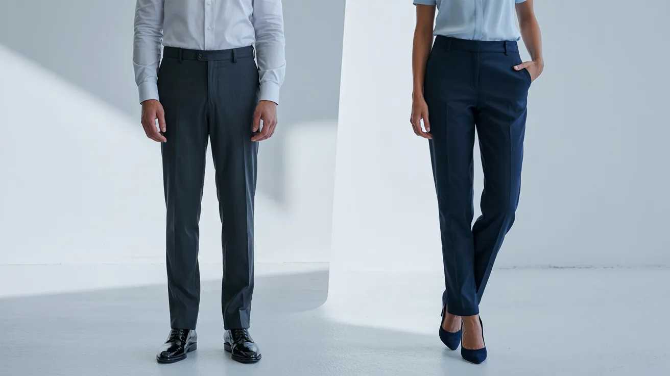 Two individuals standing side by side in front of a plain white wall.