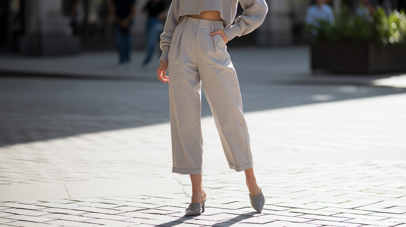 High-Waisted Pants with Cropped Sweater.