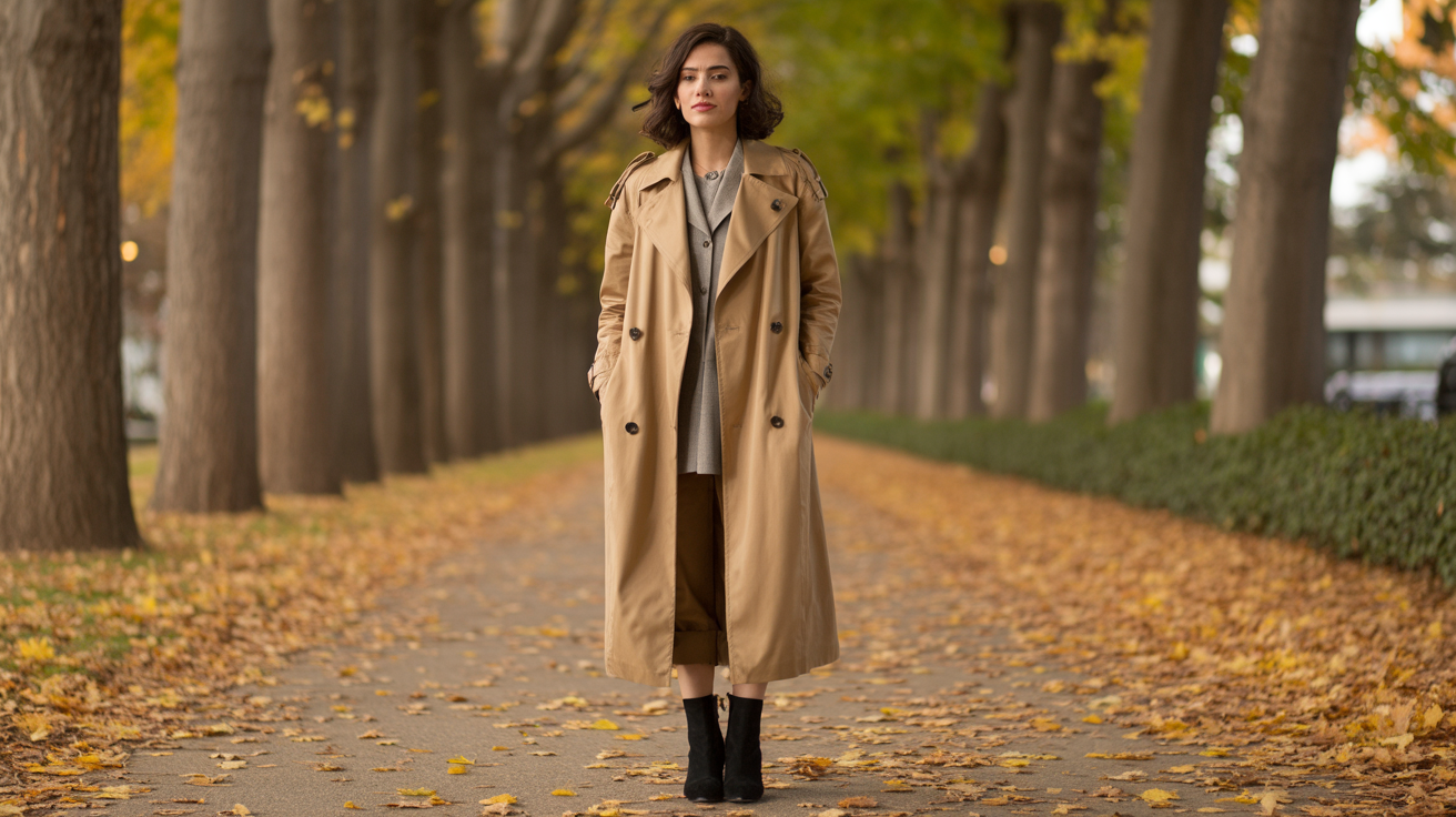 Trench Coat with Ankle Boots