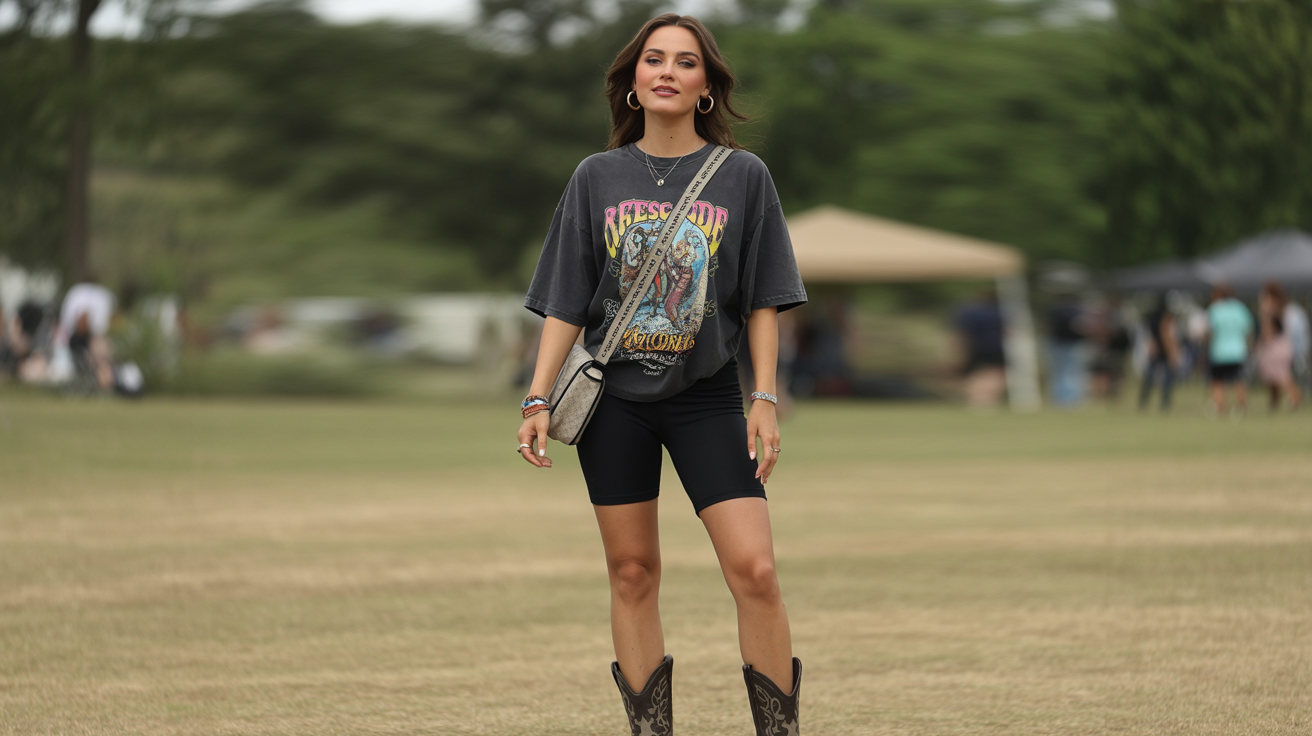 Black Bike Shorts with Oversized Graphic Tee