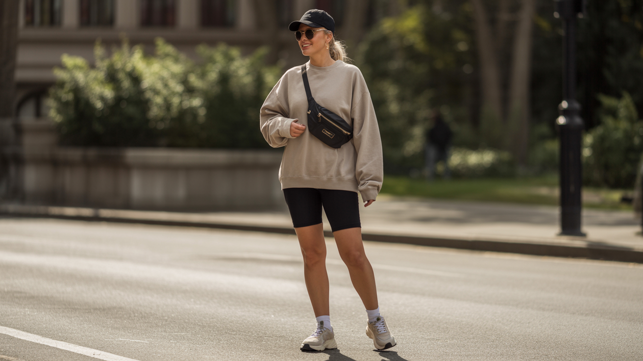 Bike Shorts with Oversized Sweatshirt