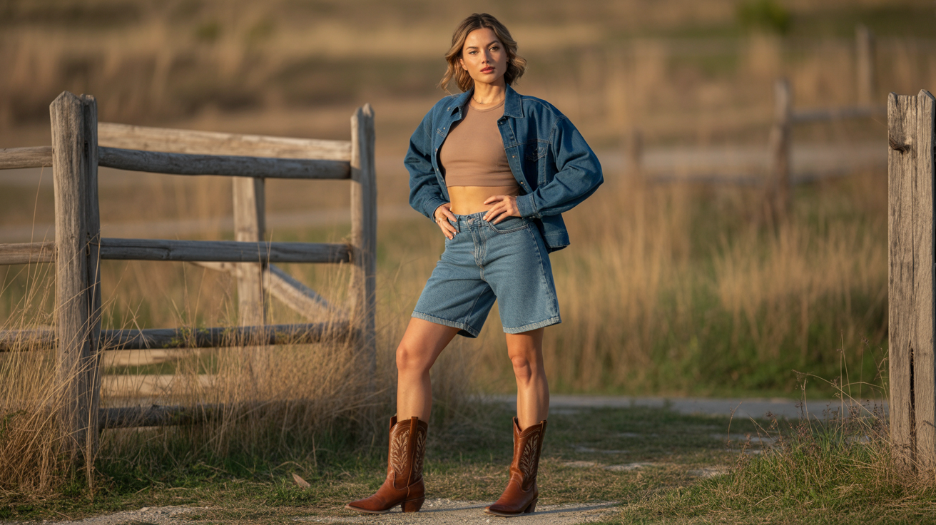Baggy Knee Length Denim Shorts with Crop Top