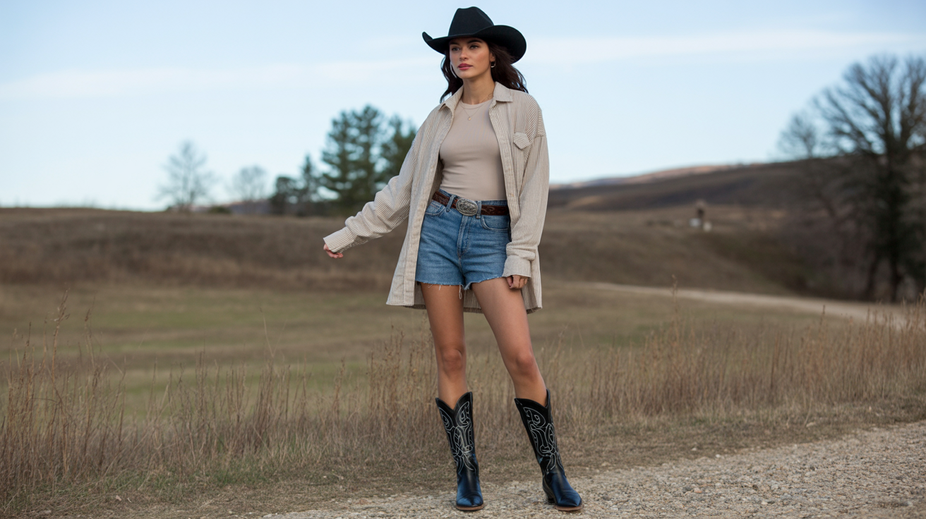 Jean Shorts with Knee High Western Boots