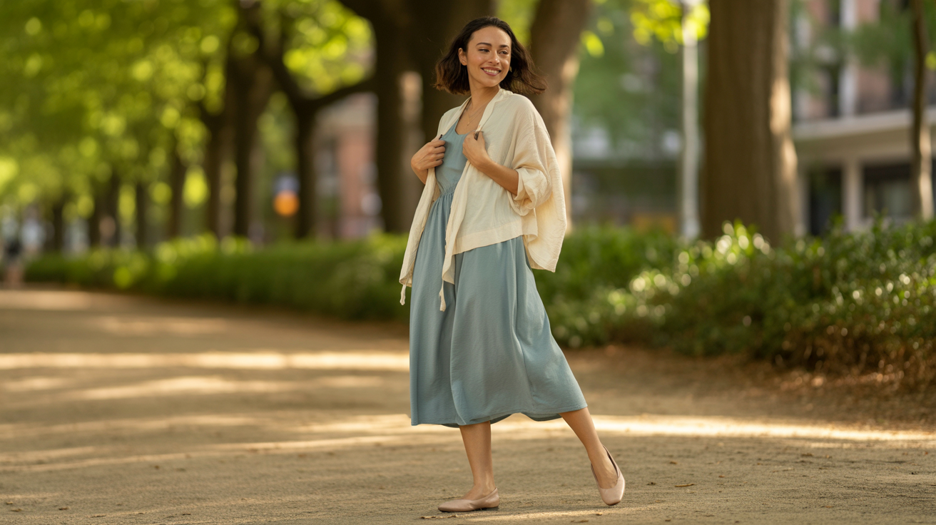 Midi Dress with Light Cardigan