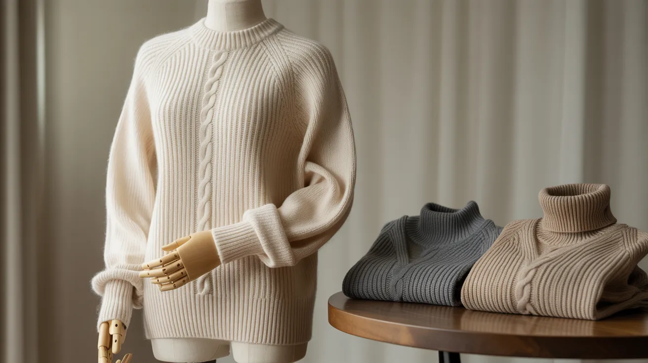 A mannequin wearing a knitted jumper, highlighting its pull-on style and cozy appearance.