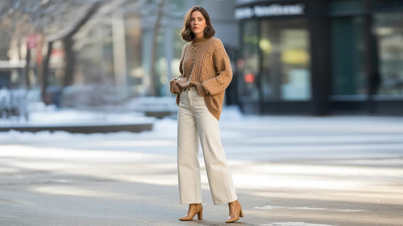 1. Wide Leg Jeans with Oversized Knit Sweater and Ankle Boots