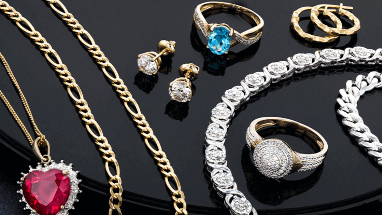 Display of various jewelry and accessories available for purchase, including necklaces, bracelets, and earrings.