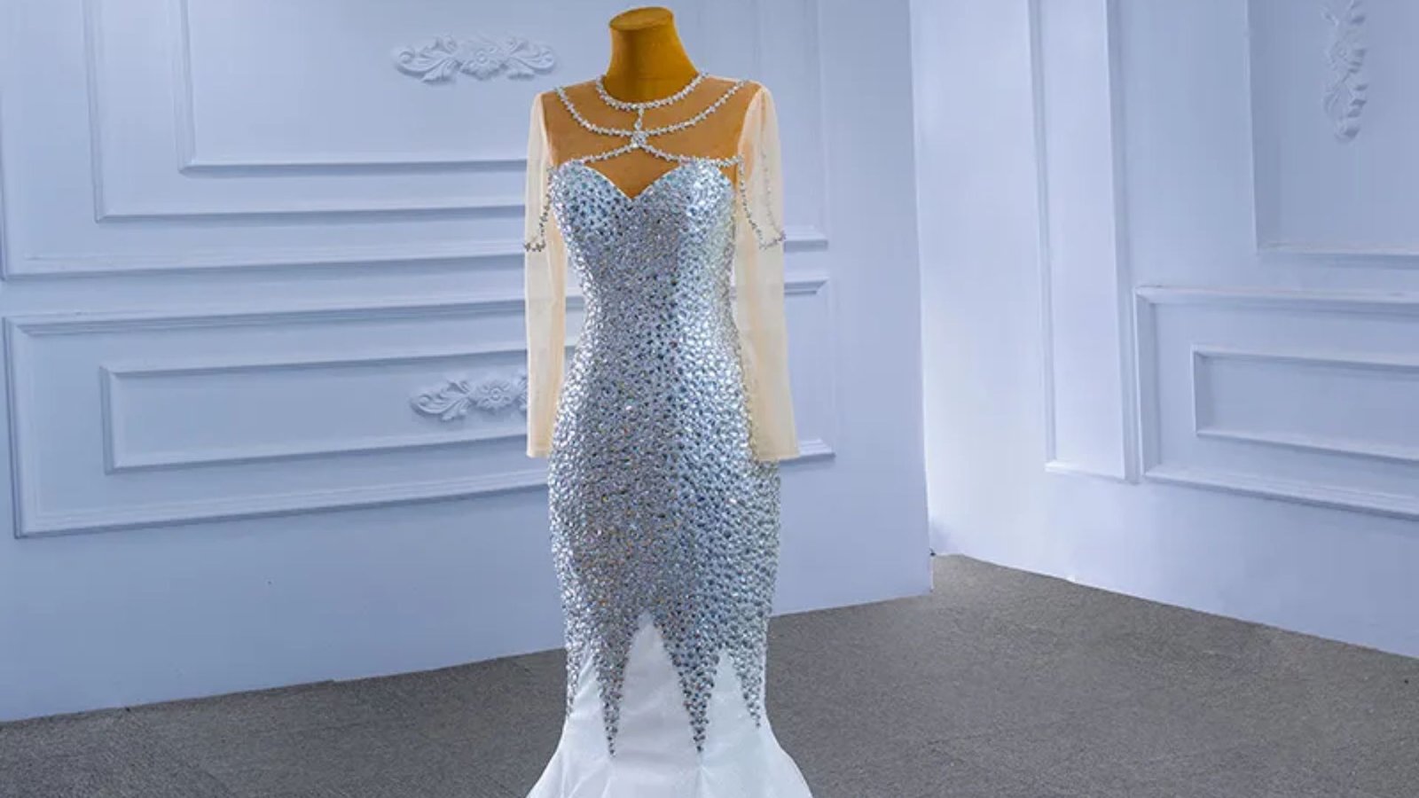 Silver Beaded Trumpet Dress