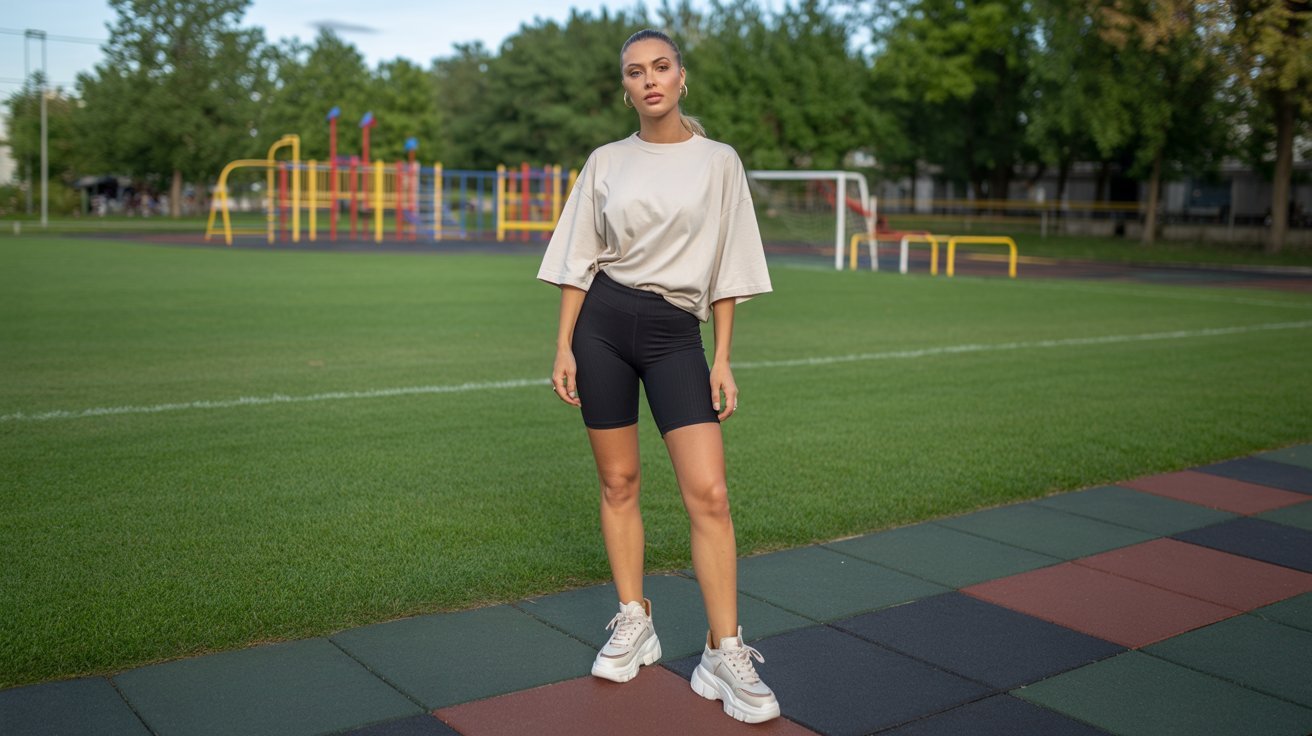 Biker Shorts + Oversized Tee + Chunky Sneakers