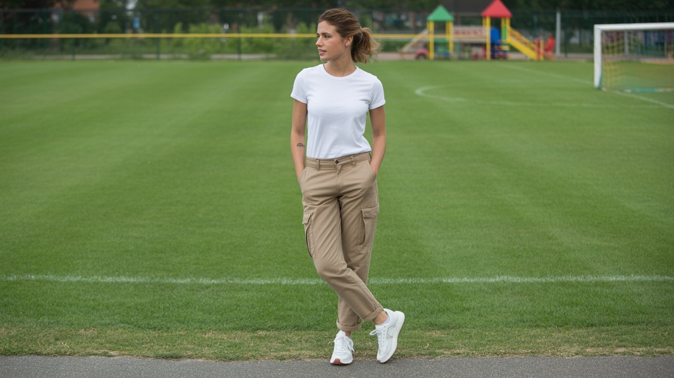 Cargo Pants + Basic Tee + Running Shoes