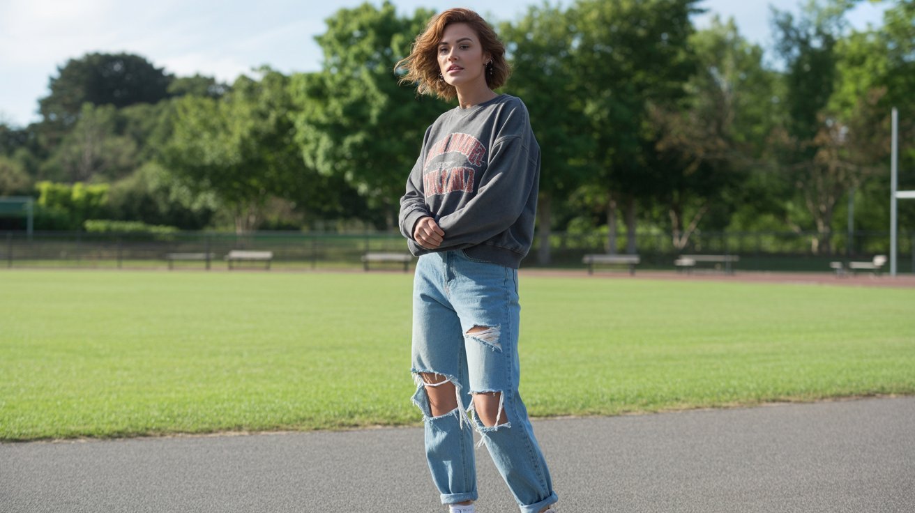 Graphic Sweatshirt + Distressed Jeans