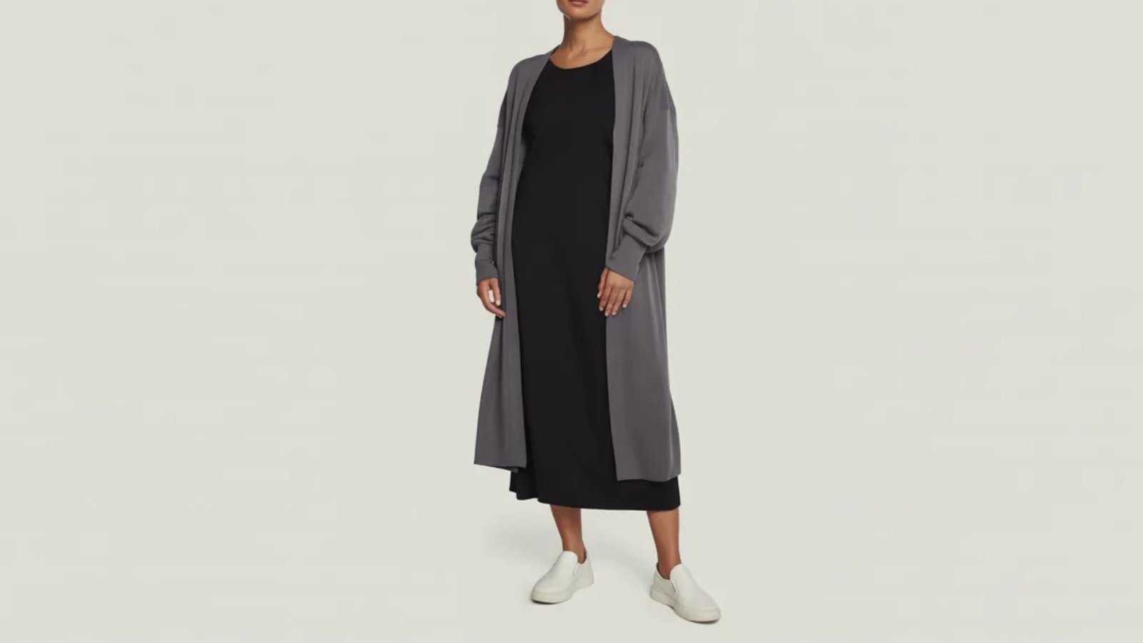 A long cardigan made from soft, lightweight fabric, ideal for layering and comfortable wear.