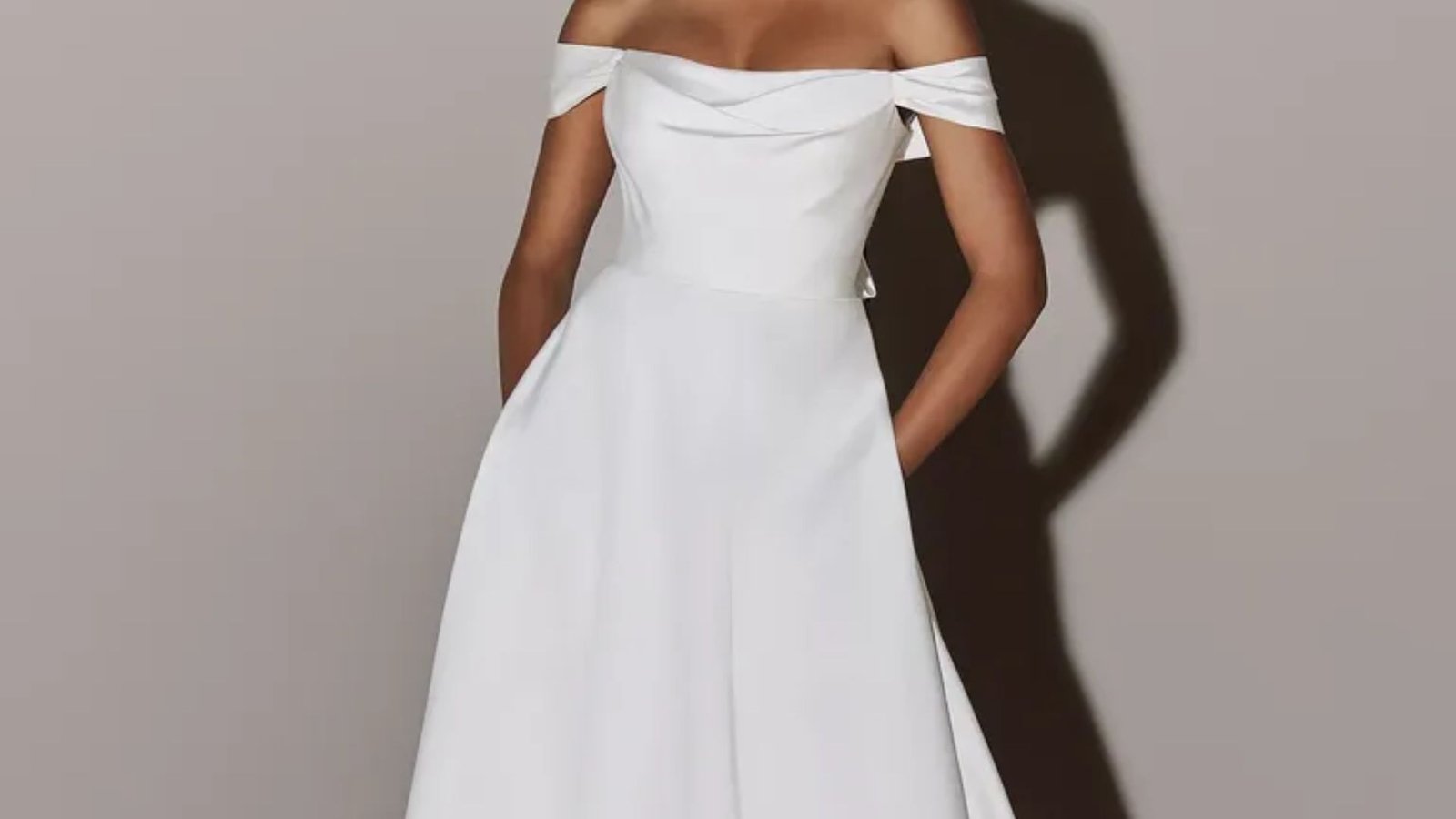 Elegant white wedding dress featuring intricate details and a flowing silhouette, perfect for a bride on her special day.