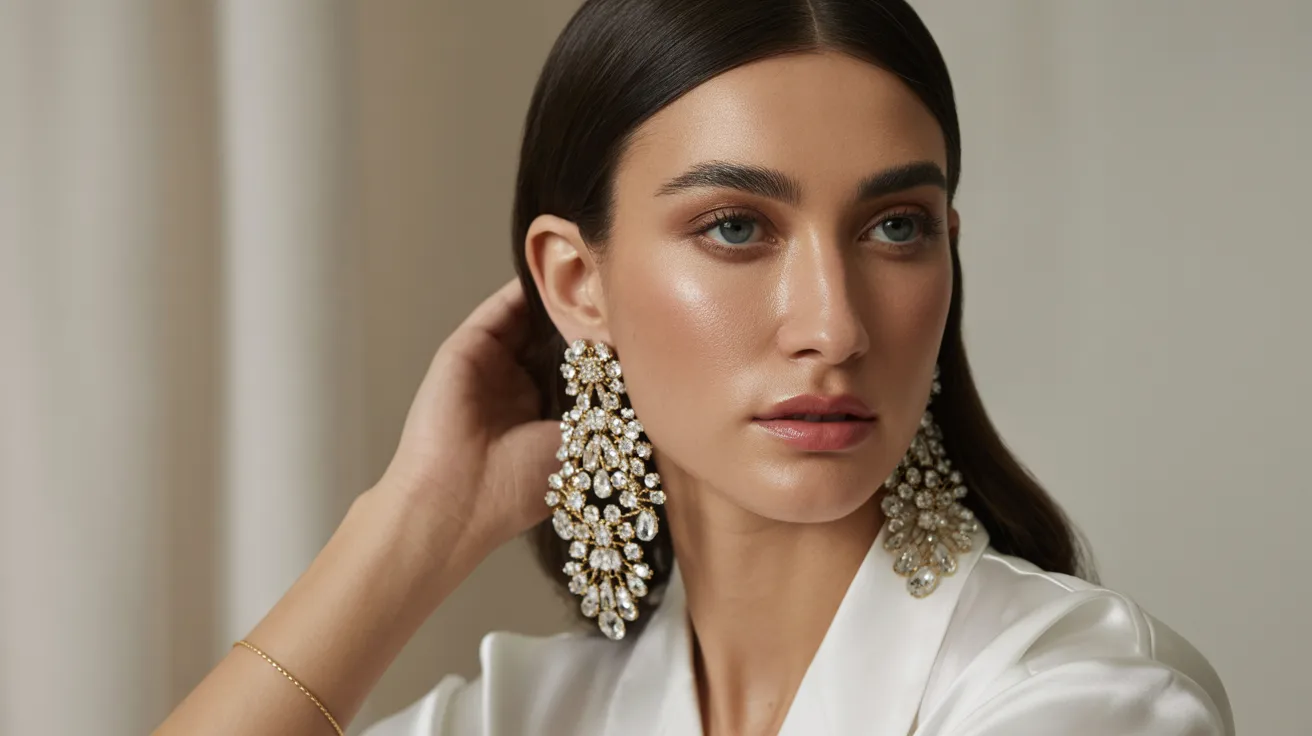A woman in a white shirt and earrings, smiling softly, with her hair styled elegantly.