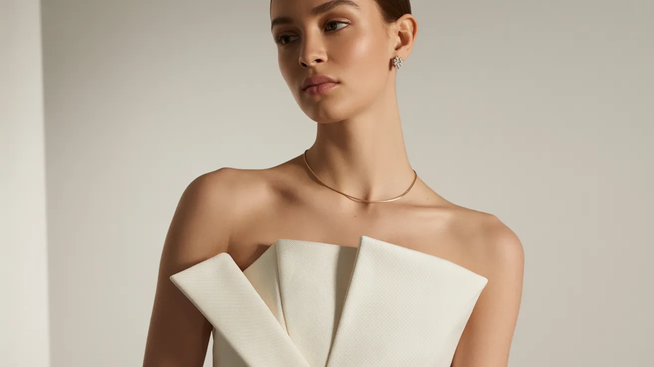 A model showcases a white dress adorned with a large bow at the back, highlighting its elegant design.