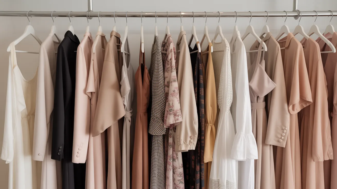 A rack filled with assorted clothing items in multiple colors, showcasing a vibrant selection of apparel.