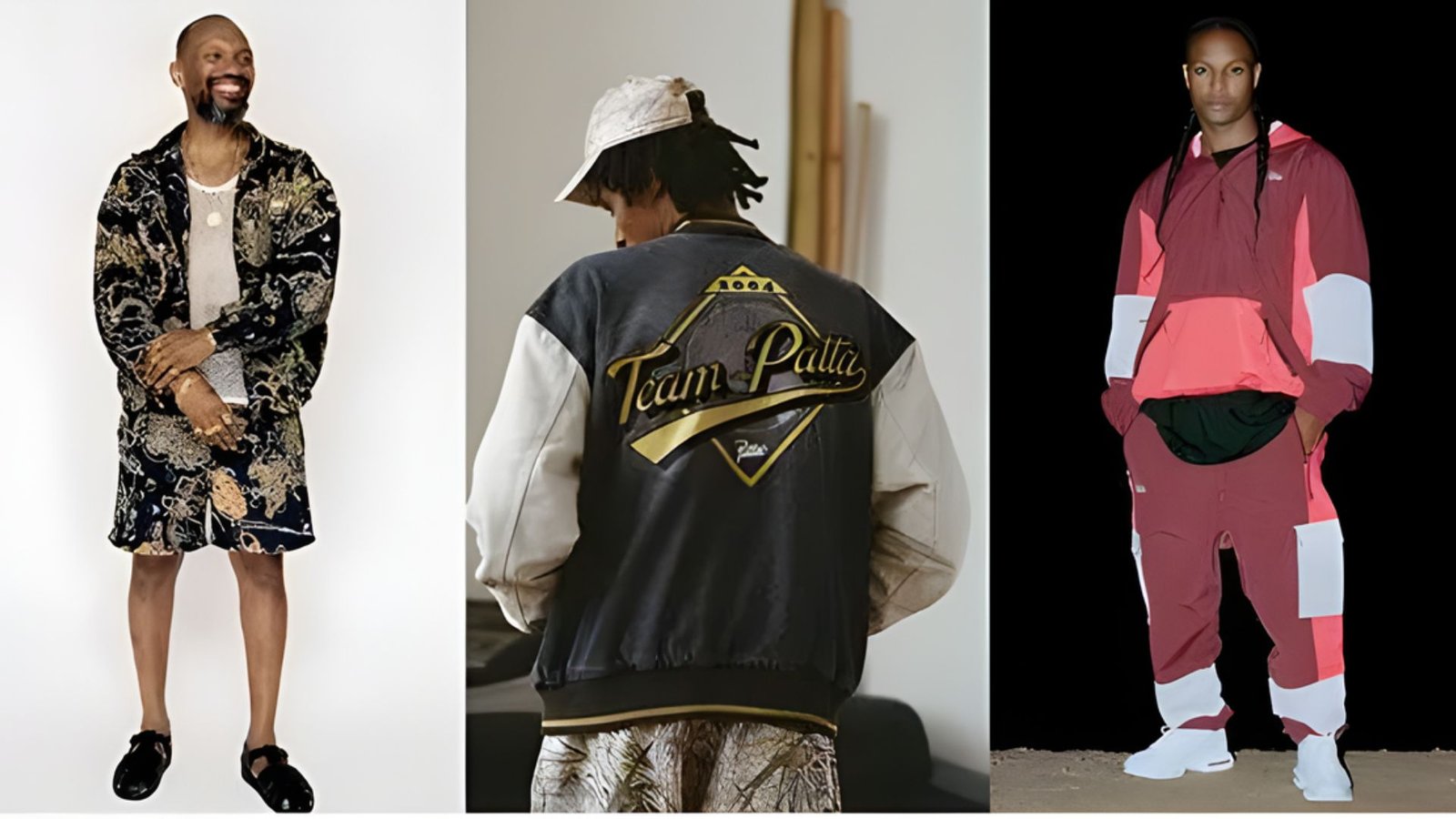 Three images of men showcasing various outfits: casual, formal, and sporty styles.
2. Three