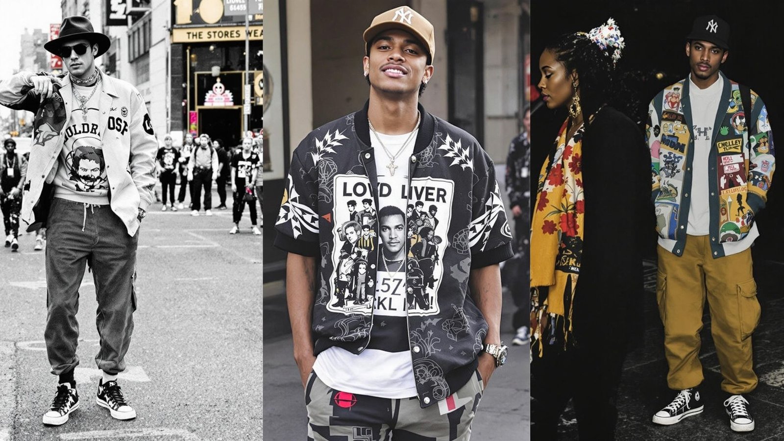 A collage featuring men in various outfits, showcasing diverse styles and fashion choices.