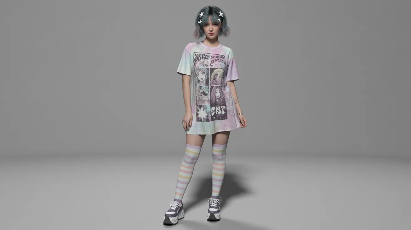 3D model of a girl wearing a t-shirt and socks, standing in a casual pose with a friendly expression.
