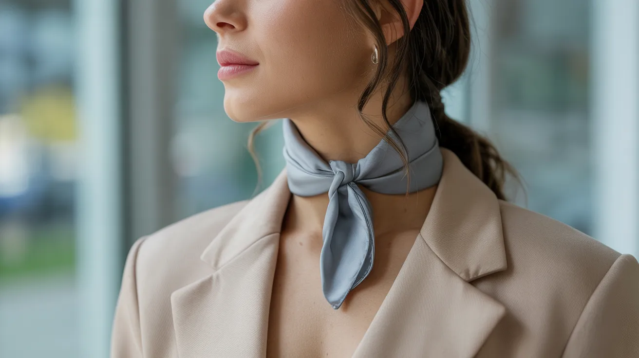 A woman dressed in a blazer and necktie, representing a formal and stylish appearance.
