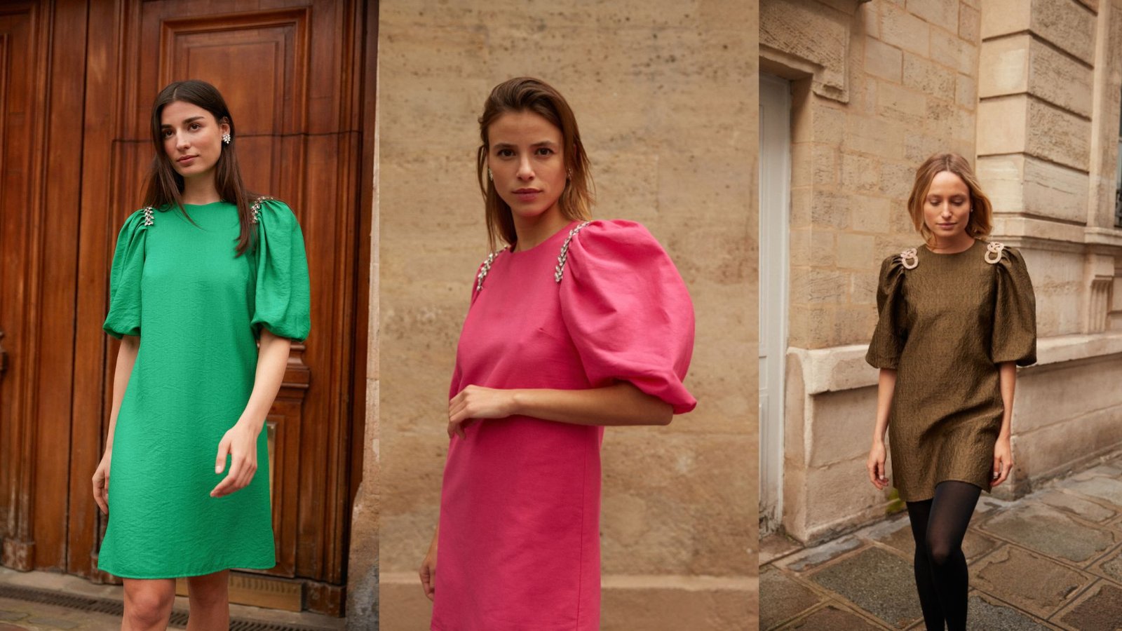 images of women showcasing various colored dresses, each highlighting a unique style and design.
