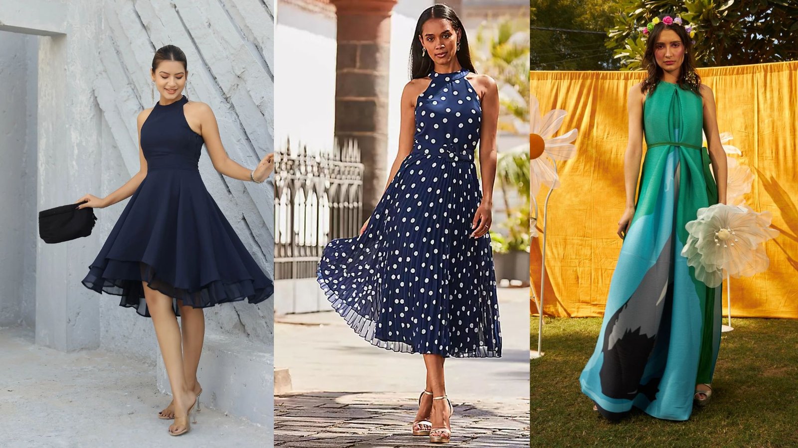 dresses displayed in various styles and colors, showcasing a range of fashion options for different occasions.
