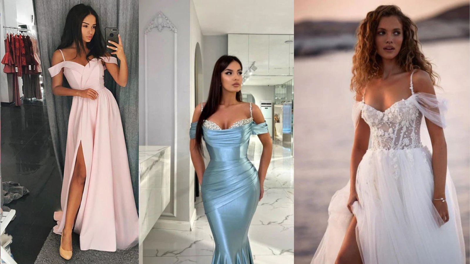 images of women showcasing diverse styles in various dresses, highlighting different colors and designs.
