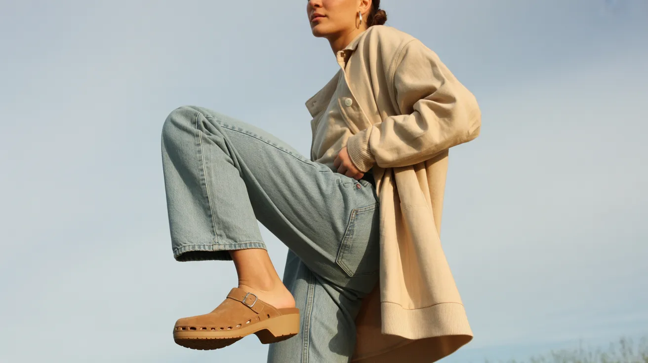 A woman wearing jeans and a coat stands atop a hill, enjoying the view of the surrounding scenery.