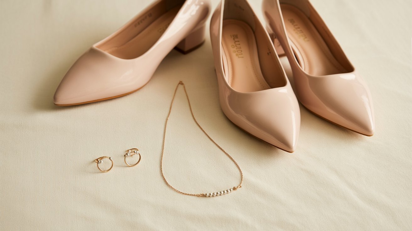 Closed-toe shoes and simple jewelry suitable for courtroom attire