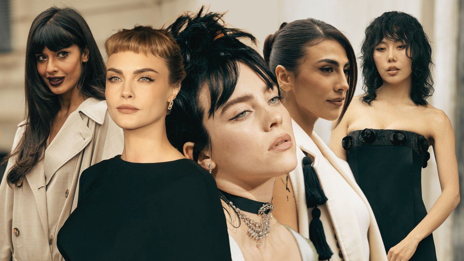 A collage of trendy women's hairstyles from 2019, featuring various bang styles and hair lengths for ideas.