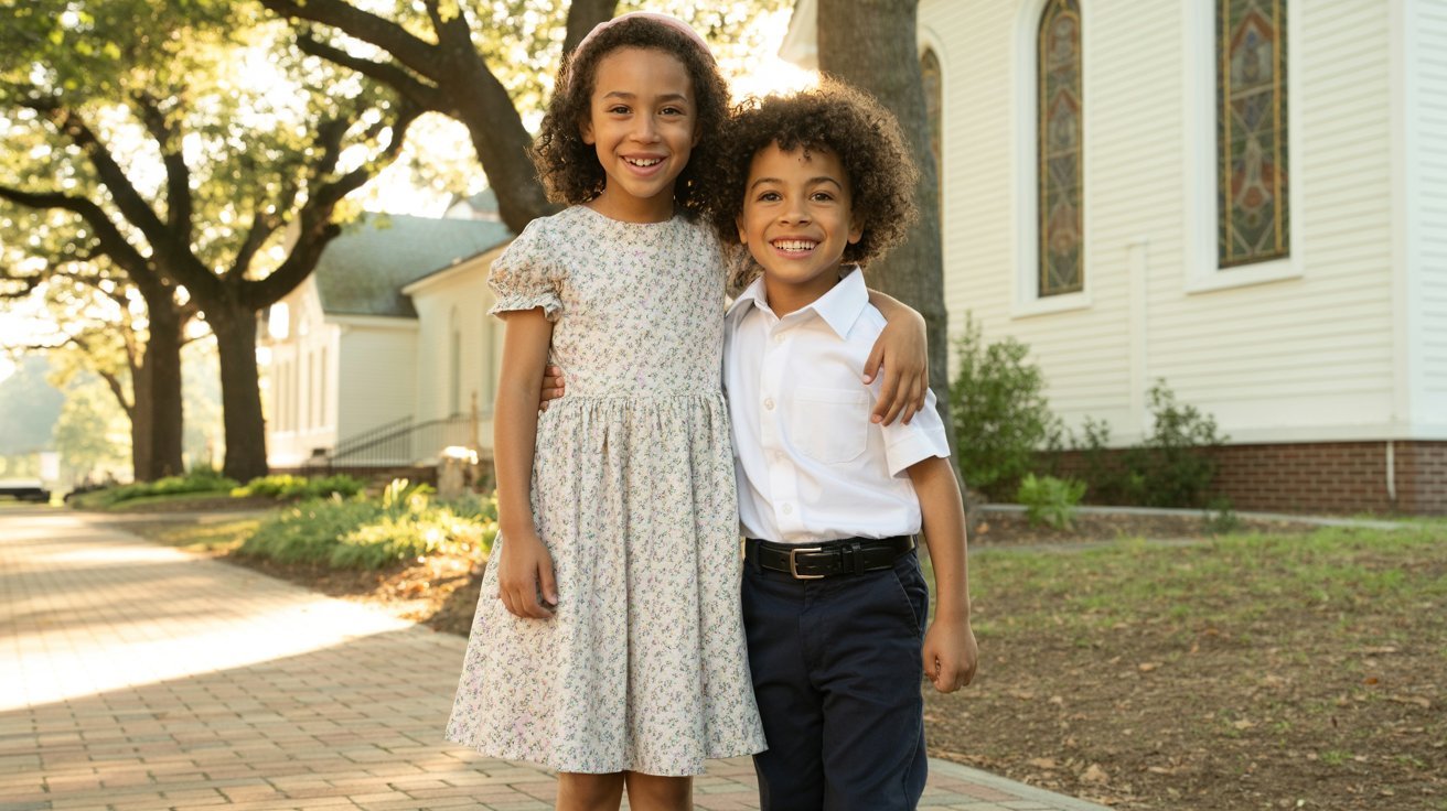 Kids wearing neat and modest outfits suitable for church