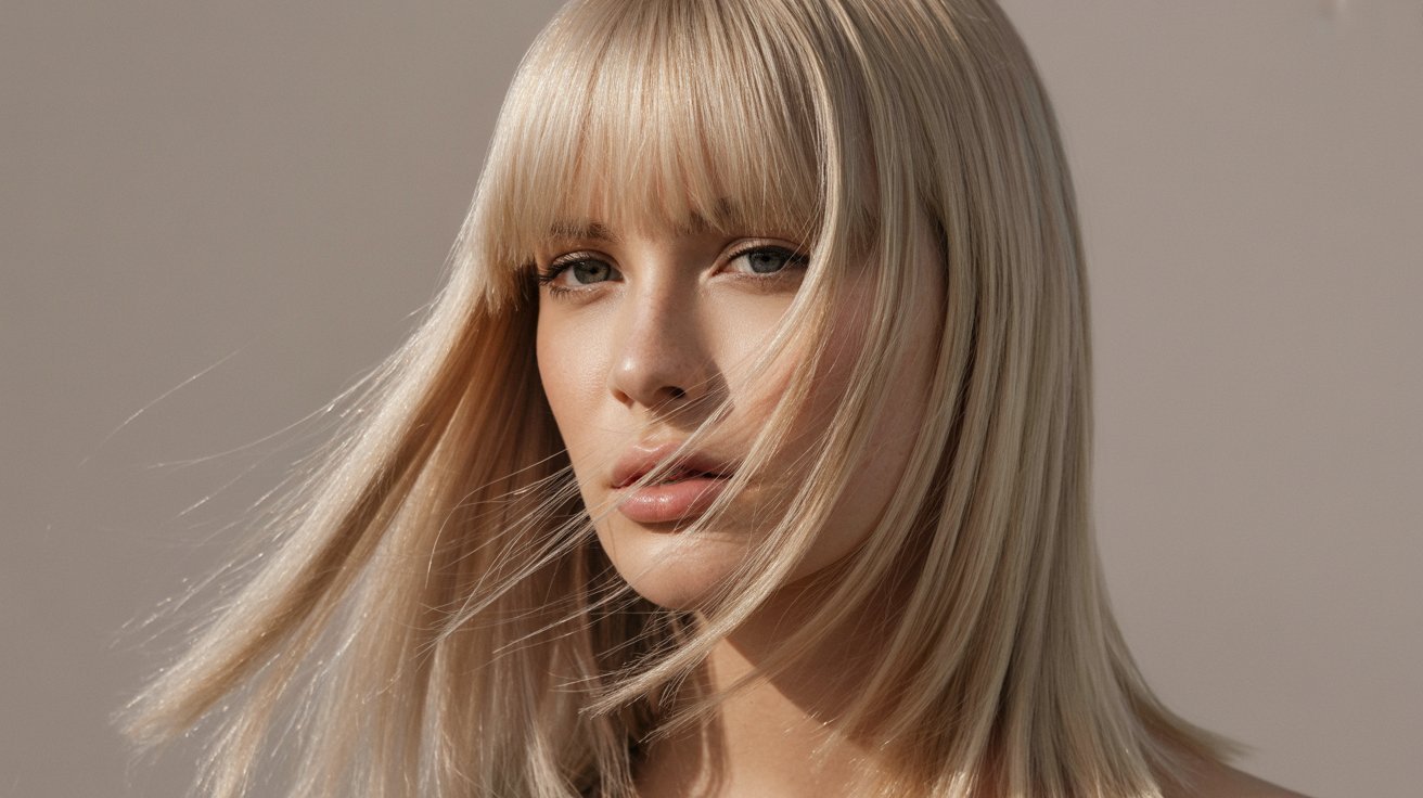 A woman with a Long Layers with See-Through Curtain Bangs