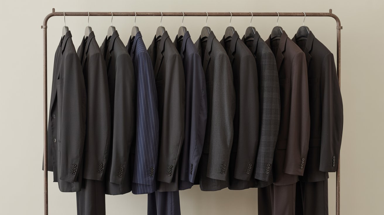 Dark formal clothing in black navy and grey suitable for funerals

