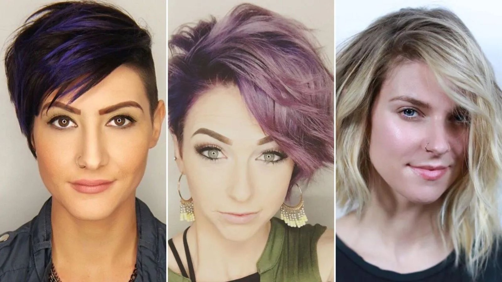 Collage of three women showing trendy undercut styles on short hair.