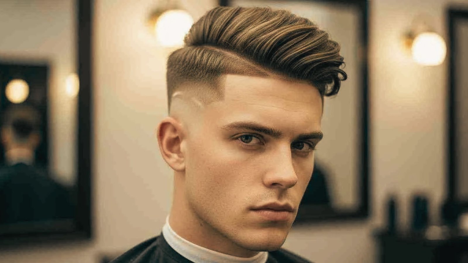 A man with a shaved head and a stylish middle part disconnected undercut fade hairstyle.