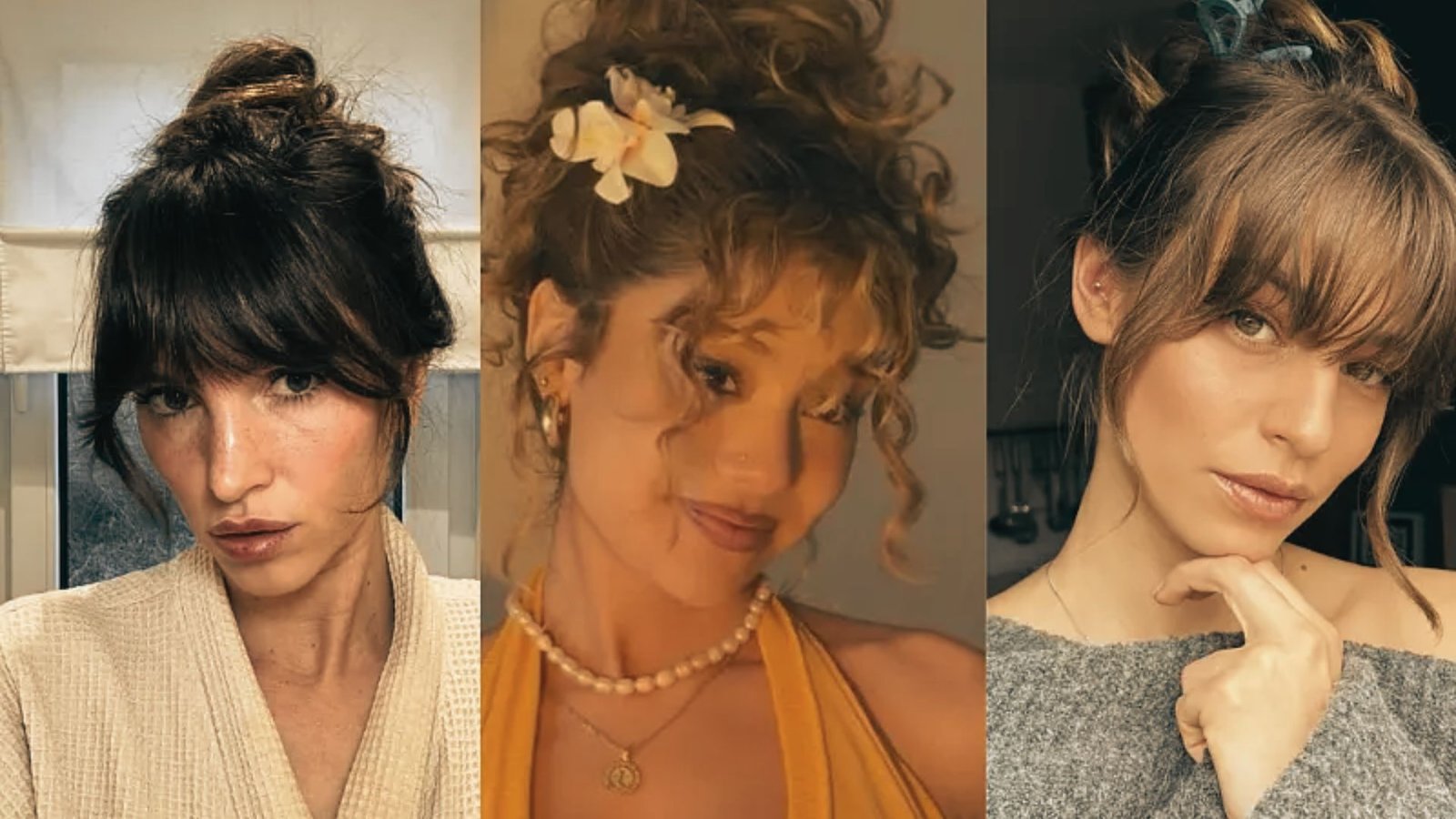 Three women showcase diverse trending hairstyles, each with a new look and style, reflecting current hair fashion trends.
