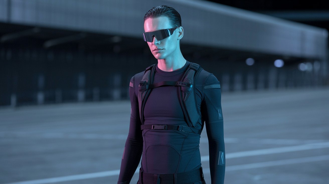 A man wearing a black shirt and sunglasses, embodying the health goth style with a blend of athletic and gothic elements.
